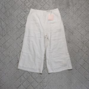 Kittenish Pants Women's Large White Put On Ya Party Wide Leg Crop Pull On